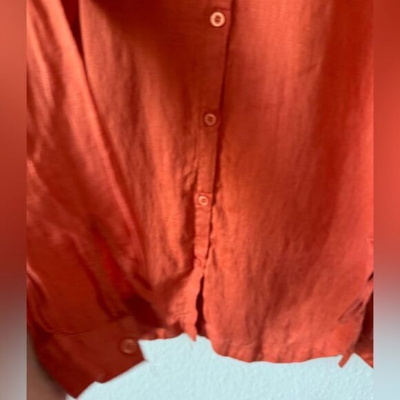 Peck & Peck Collarless 100% Linen Button-Down Top Shirt M Boho Coastal Lagenlook - Picture 3 of 6